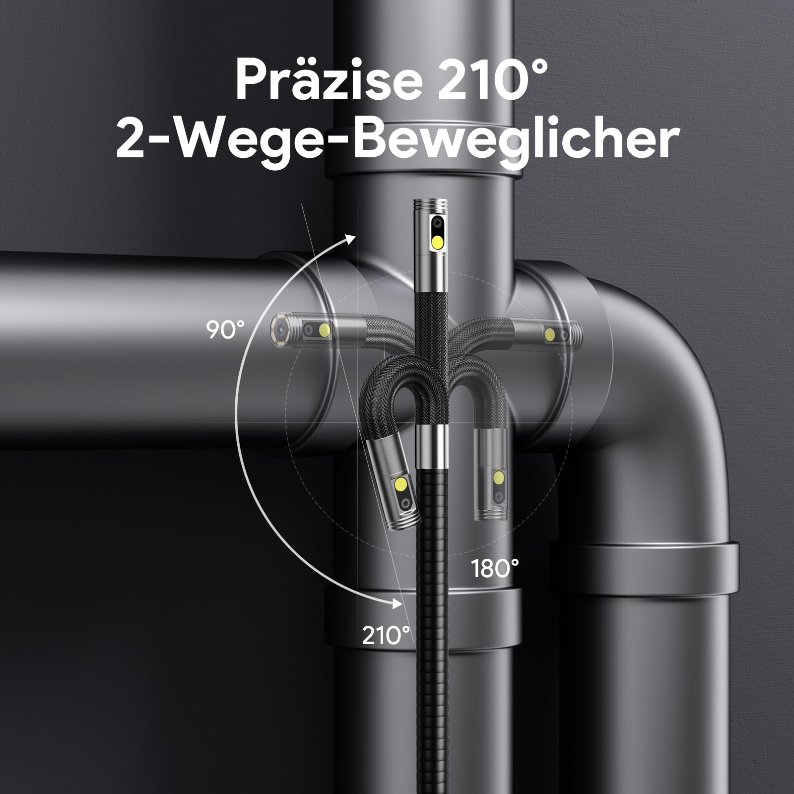 DEPSTECH Dual Lens Endoskopkamera mit Licht, 1080P Drehbar Endoskop, 5 Zoll IPS-Bildschirm Inspektionskamera beweglicher Kopf, Rohrkamera mit 6+1 LEDs, 32G Karte und Tragetasche-1.5M