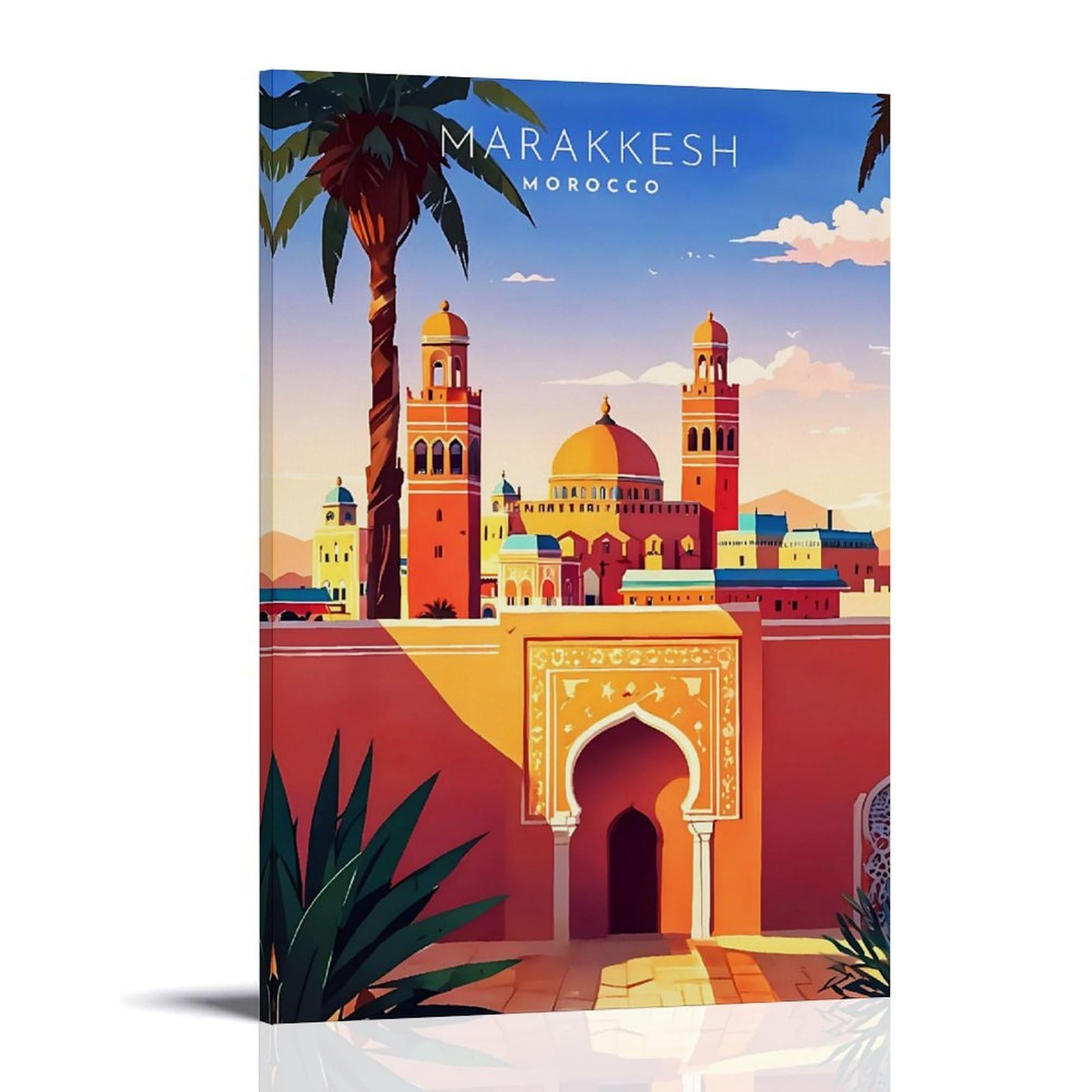 Ouweri Frame-Style Marrakesh Morocco Vintage Travel Poster Wall Art Painting Canvas Living Room Prints Bedroom Decor Artworks 16X24inch(40X60cm)