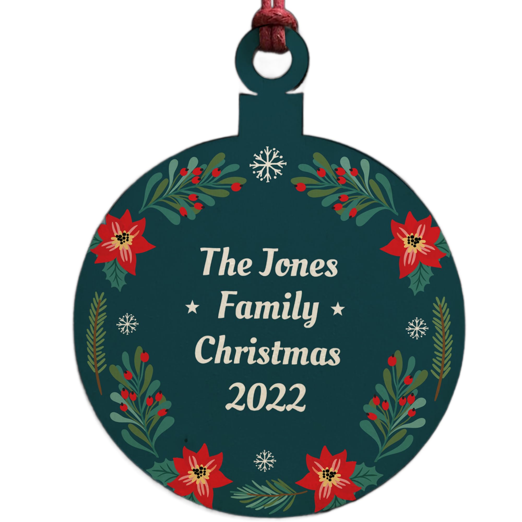Red Ocean Christmas Bauble Personalised Family Tree Decoration Wood Bauble Gift Keepsake