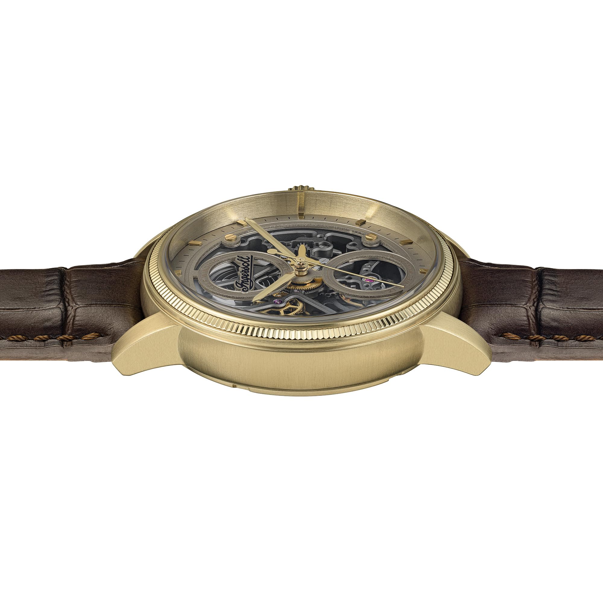 Ingersoll The Guy I17502 męski automatyczny zegarek 44 mm z szarą tarczą i brązowym skórzanym paskiem