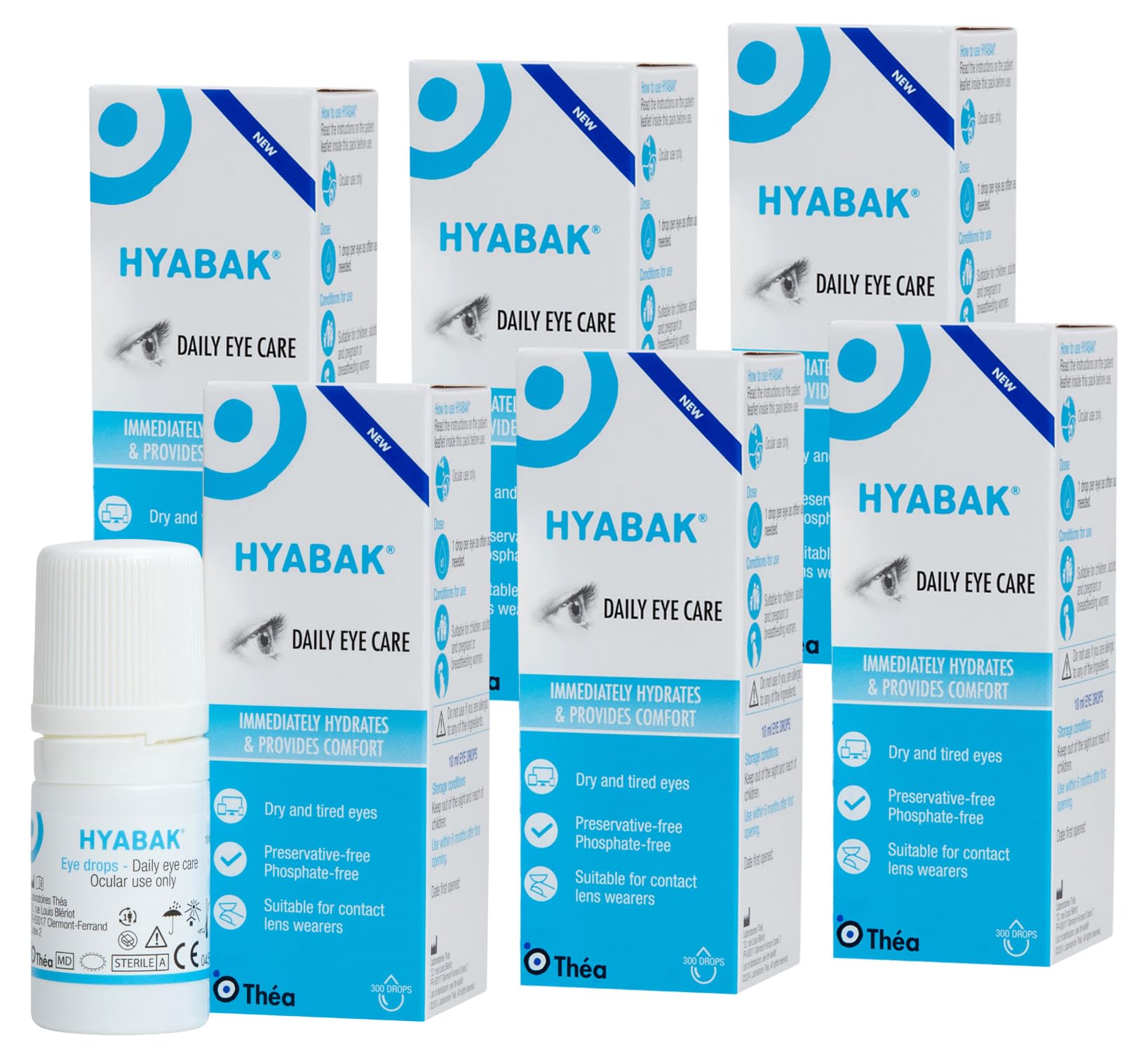 Hyabak Eye Drops to provide comfort and relief for Dry Eye |For dry eyes caused by environmental factors ISuitable for Contact Lens Wearers and screen users |Preservative-Free|6 PACK|10ml (1800 Drops)