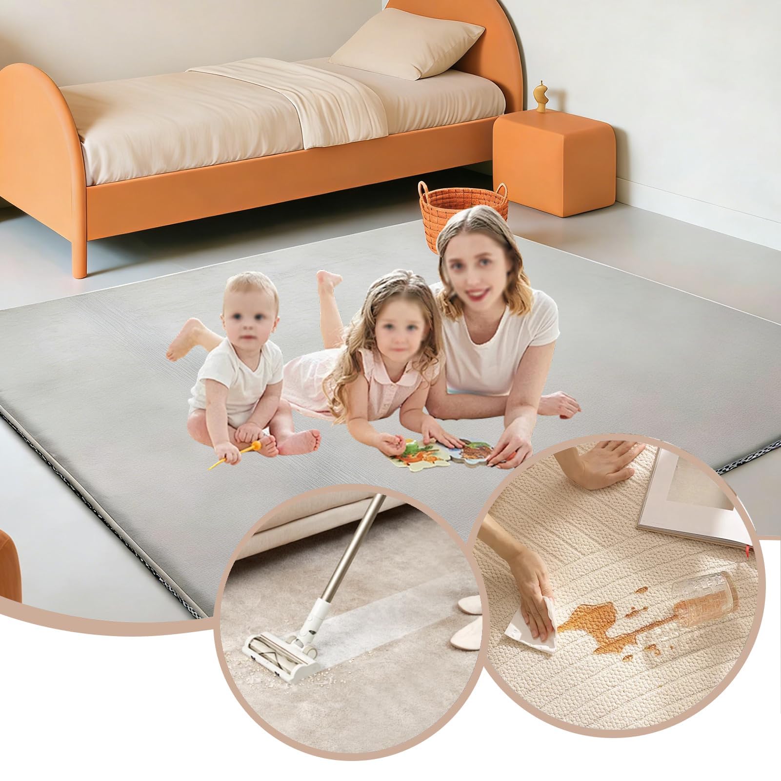Krabbelmatte Baby Spielmatte Krabbeldecke, 3cm Dicke Kinderzimmer Spielteppich Kinder Teppich 120 x 150 cm Silbergrau, Krabbelmatte Baby Groß, Rutschfester Korallensamtteppich