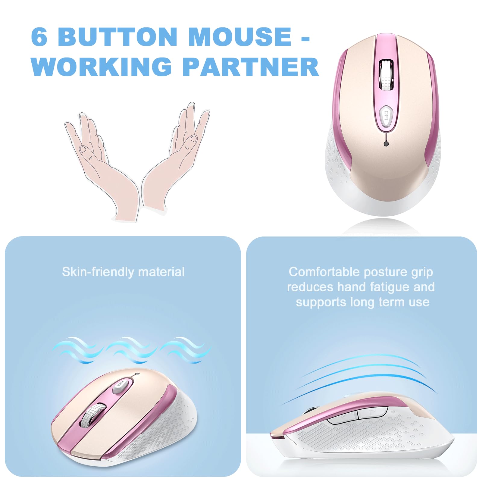 Souris Sans Fil Cimetech Slim - 1600 DPI Réglable, Silencieuse, Rose