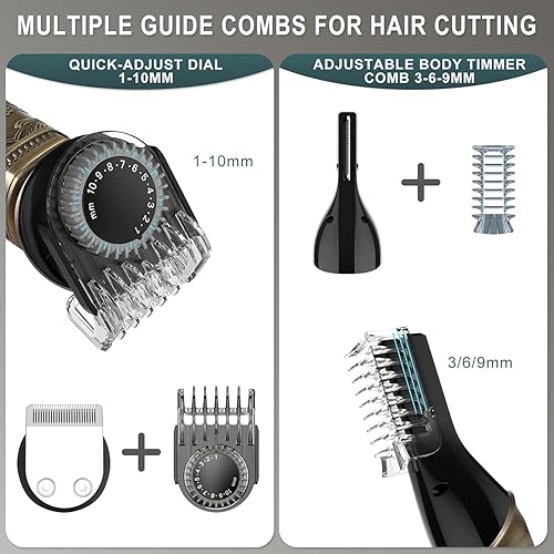 Miniatura 4 de Hatteker Kit de recortadora de barba profesional, cortadora de pelo sin huecos, afeitadora eléctrica para nariz, oído, cuerpo, cara, bigote,