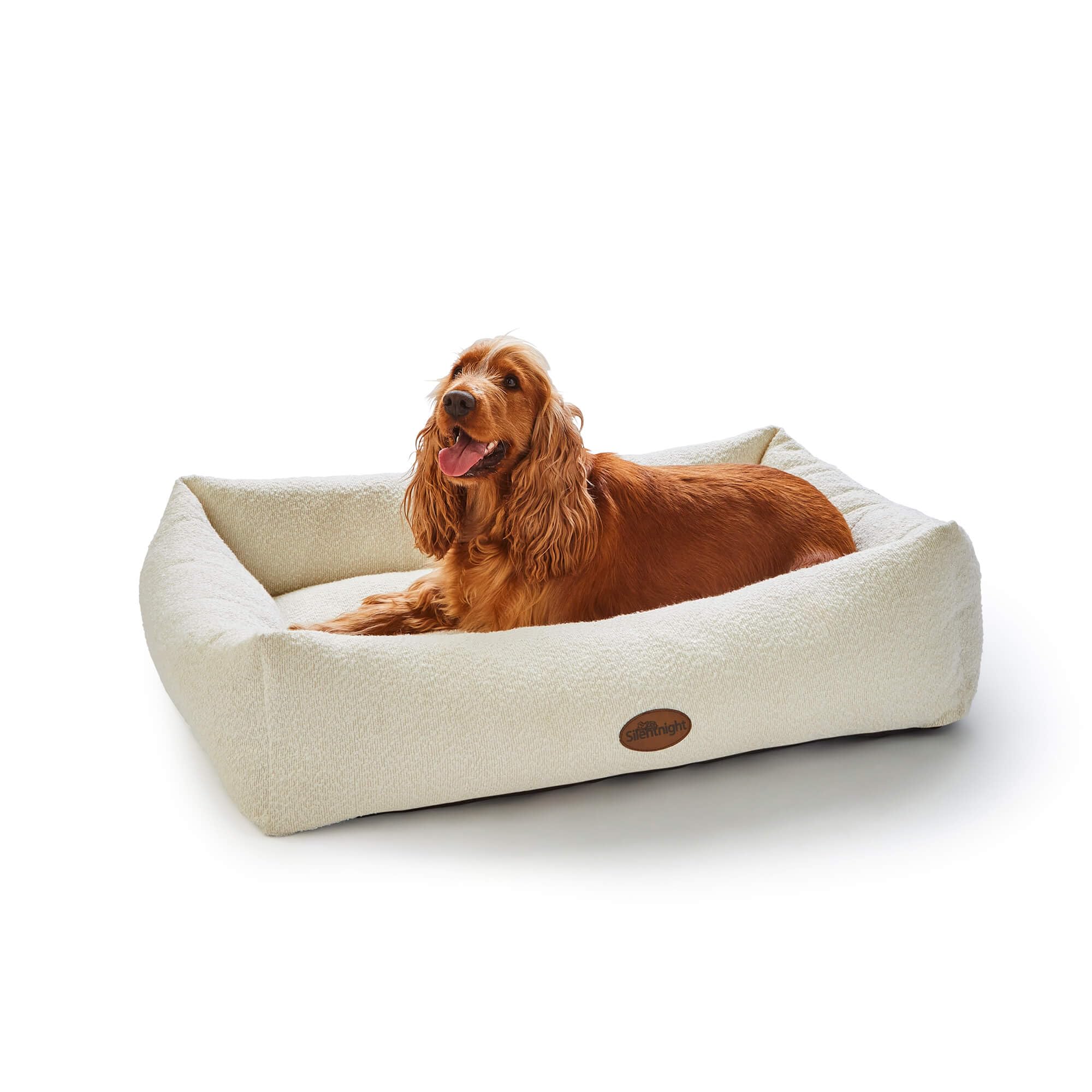 Silentnight Deep Sleep Ultimate Dog Bed - Premium Bouncy Fibres and Support Sides for Comfort - Removable Luxurious Plush Cover - Machine Washable & Non-Slip Base Pet Bed, Natural, Medium - 60x75x19cm