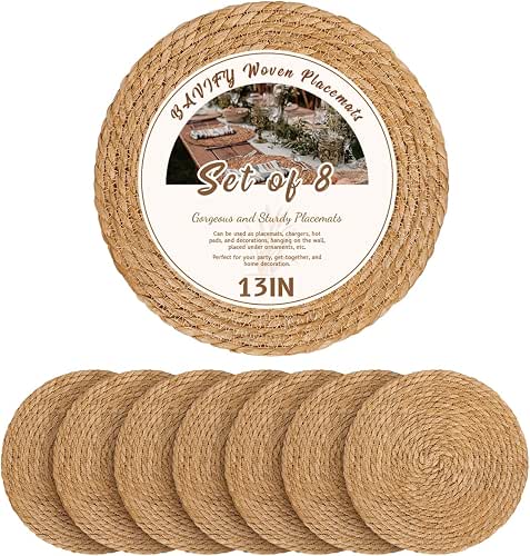 13 in Round Woven Boho Placemats Set of 8, Wicker