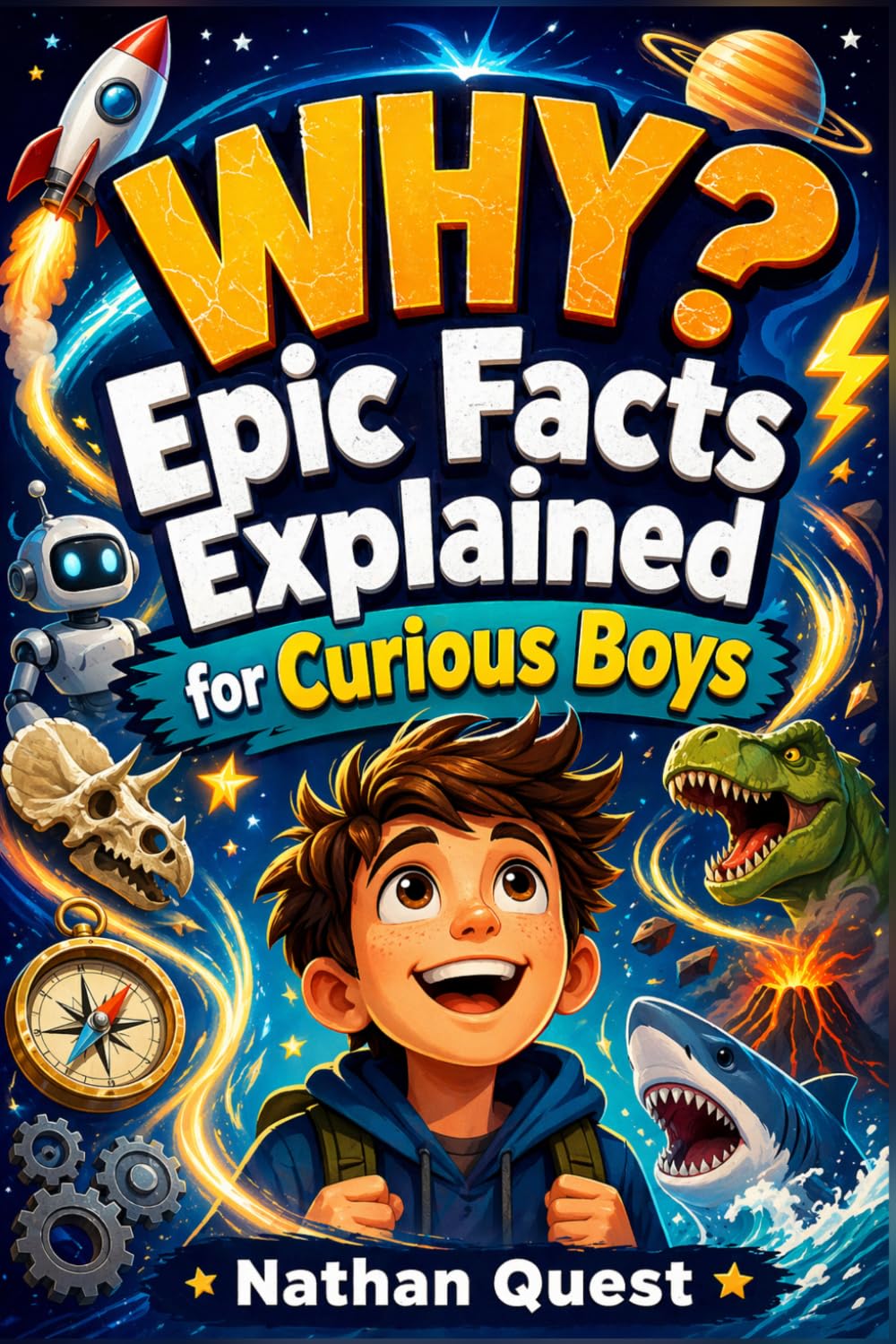 WHY? Epic Facts Explained for Curious Boys: 100 Big Questions, Story-Style Answers, and Fun Challenges About Science, History, Animals, Space, and Inventions
