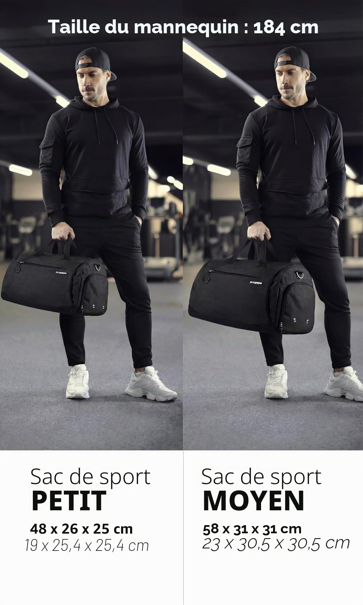 Fitgriff® Sac de Sport Homme Femme V1 - Sac de Voyage Compartiments Chaussures Humide Duffel Bag