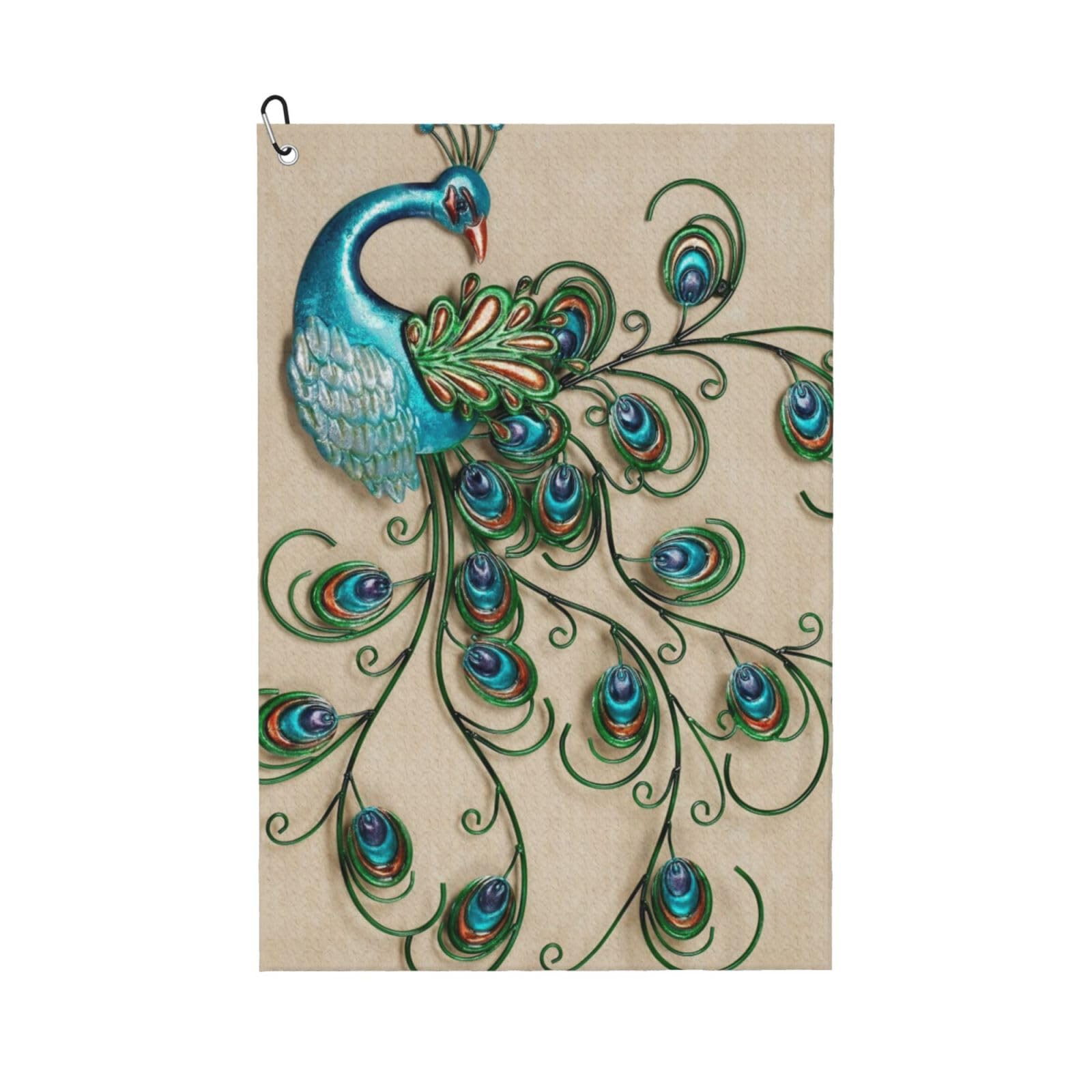 Hnnkloy Peacock Pattern Printed, 16x24 in Portable Waffle Golf Towels with Carabiner Clip for Golf Bag
