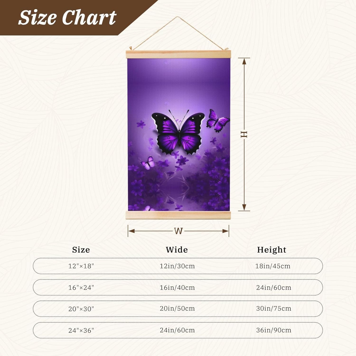 Lovely Purple Butterflys Print Poster Hanger,Hanging Poster, Poster Frame,Wood Poster Hanger, For Wall Hanging