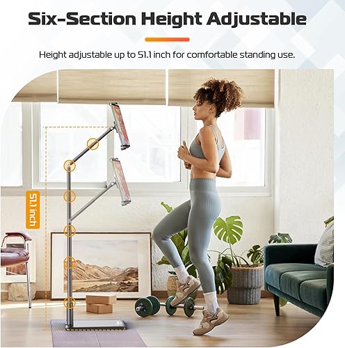 Miniatura 3 de VIJIM Soporte de piso para tableta, soporte de teléfono para grabación, soporte ajustable para teléfono celular y tableta para piso, compatible con