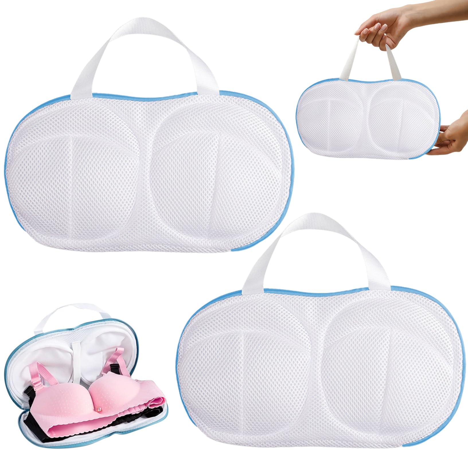 CNAFGBGG 2Pcs Bra Washer Protector for Laundry, Soft Fine Mesh Bra Wash Bag with Handle, Anti Deformation Lingerie Bag for Washer/Dryer Machines.