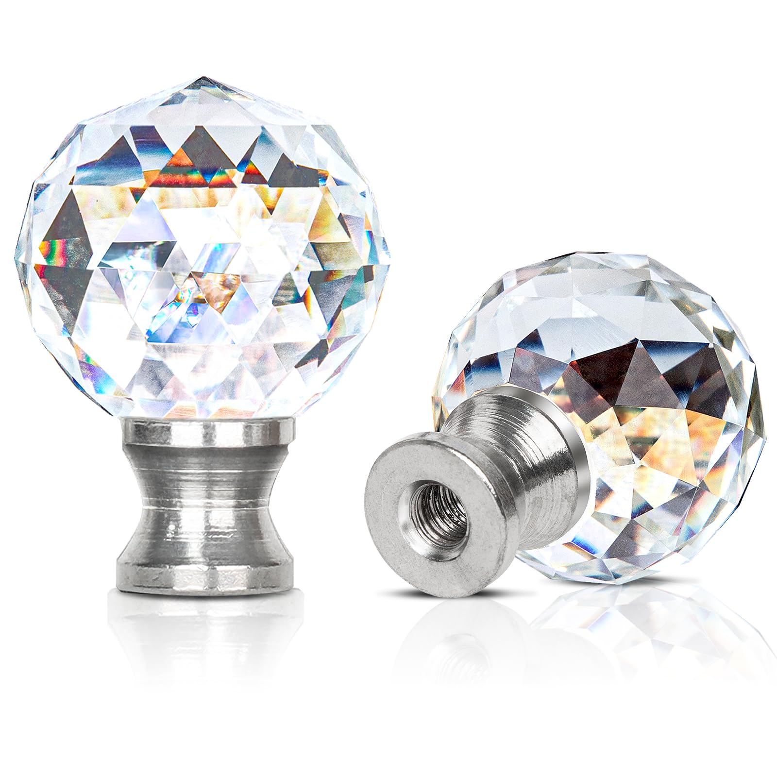 Benaep 2 Pieces Crystal Lamp Finial Decorative Lamp Top Accessories Lamp Cap Knob?1/4-27 Lamp Screw Topper Clear Lamp Finial with Polished Chrome Base Knob for Lamp Shade Indoor Lamp Top Ornaments