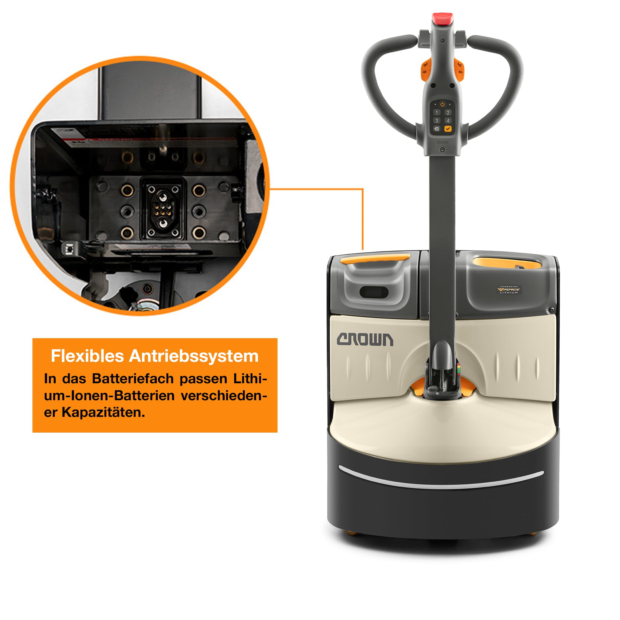 Crown WJ 50 Series Elektro-Hubwagen | Tragfähigkeit 1200 kg | V-Force Lithium-Ionen-Batterien 48 V / 9,8-24,5 Ah | Kurze Ladezeit | Single-Polyurethanrollen | 1150 mm Gabellänge