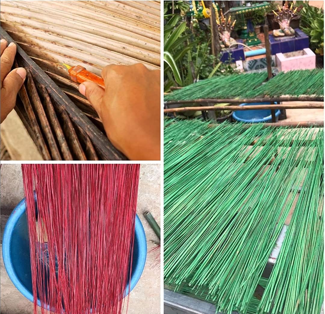 1 scopa da 81,3 cm multi-superficie robusta per esterni in foglia di cocco autentica scopa asiatica tailandese resistente (rosso)