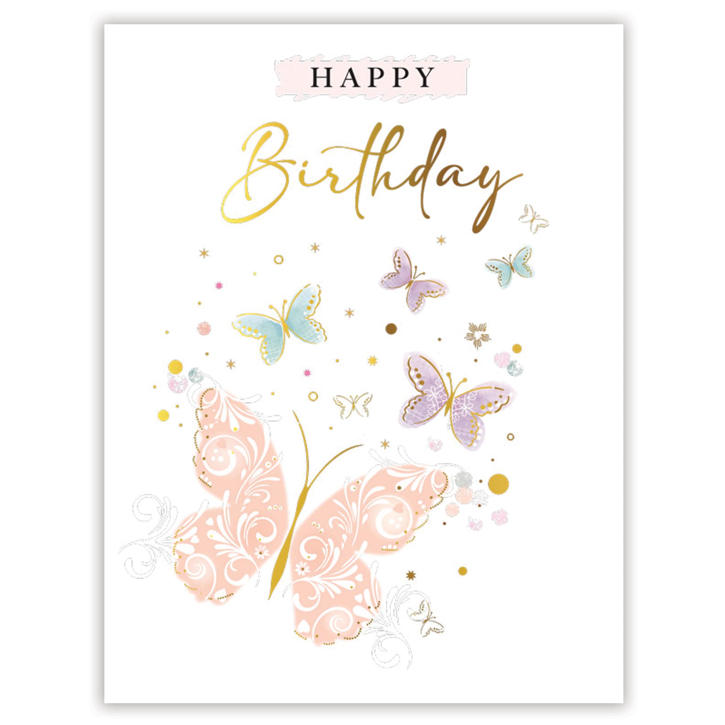 Piccadilly Greetings Birthday Card Her - Butterfly Birthday Card for Her - Elegant Female Design - 8 x 6 inches