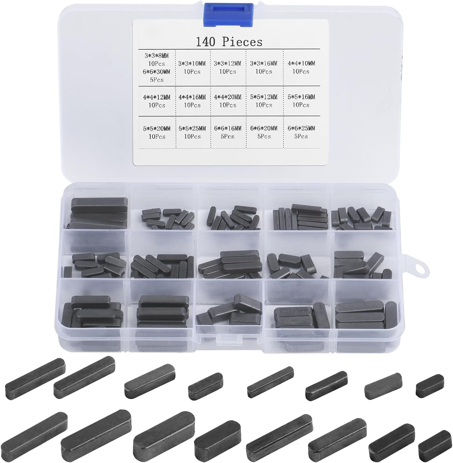 140 Pcs Round Ended Feather Key, Parallel Drive Shaft Keys Set, Key Stock Assortment, Drive Shaft Parallel Keys, Shaft Feather Key, Keyway for Fasteners Mechanical Industry, 3mm 4mm 5mm 6mm