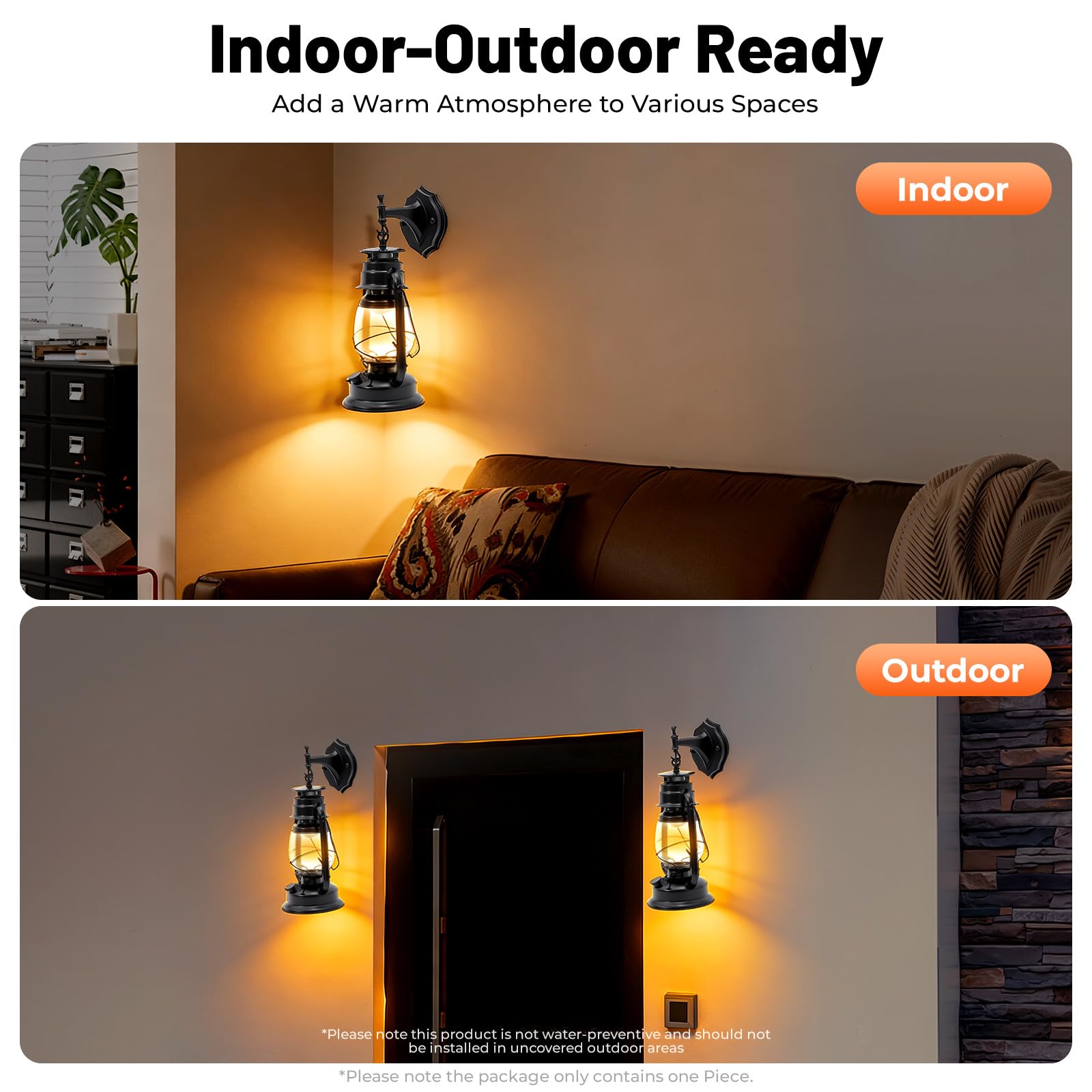 Latarnia ścienna LED w stylu vintage, czarna, E27, 5 W, 3000 K, metalowa, 38 cm