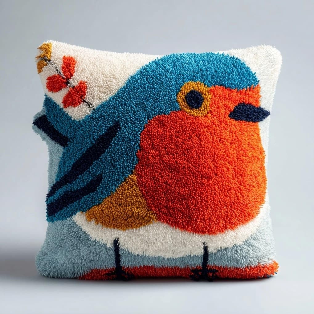 AxiangziK Latch Hook Pillow Kit 17x17in,Lovely Robin