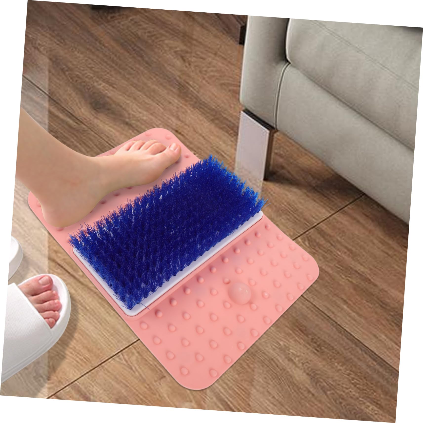 Limpiador de Pies para Ducha Rosa con Cepillo Integrado Antideslizante | Tpr y Pvc, Masaje y Exfoliación de Talones, Uso en Baño o Viaje, Formato de Alfombrilla con Ventosas