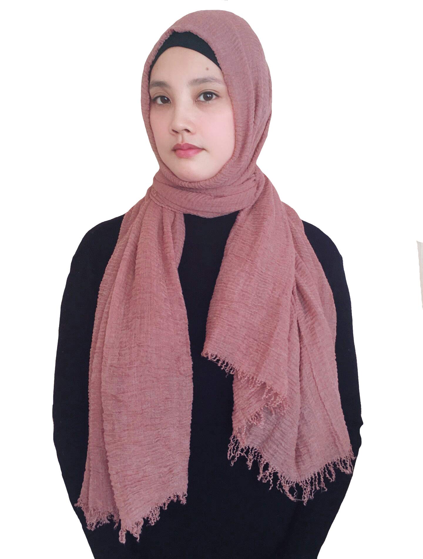 Lina & Lily Plain Colour Crepe Crinkled Scarf Hijab with Frayed Edges (Rust)