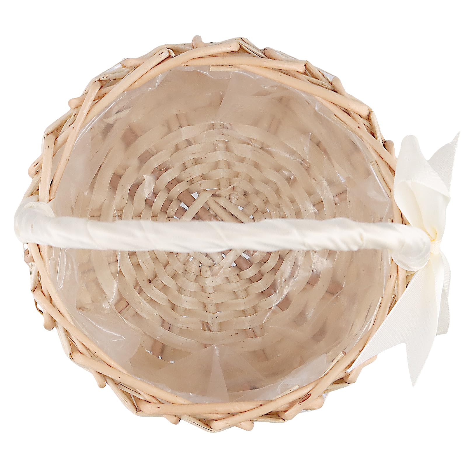 FUNSUEI 2 Stück Blumenkorb Hochzeit mit Schleife, 15 x 19 cm Blumenkörbe Blumenmädchen Korb, Klein Rattan Geflochtener Blumenkorb mit Henkel für Deko, Hochzeit