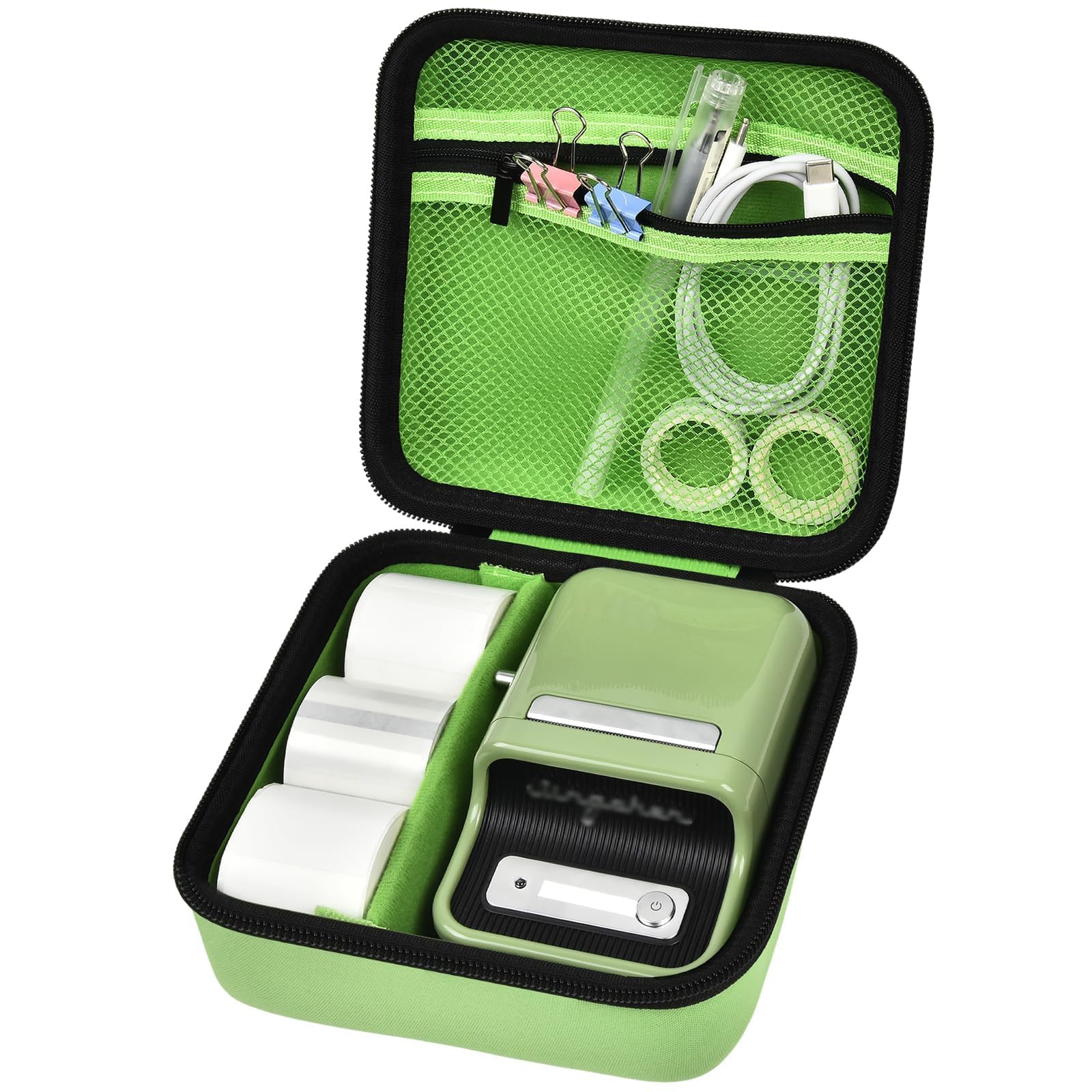ALKOO Case Compatible with NIIMBOT B21 / B1 Label Maker Wireless Thermal Label Printer, Holder for Inkless Label Maker & Labeling Tapes Refills, with Mesh Pocket for Cable Accessories (Green)