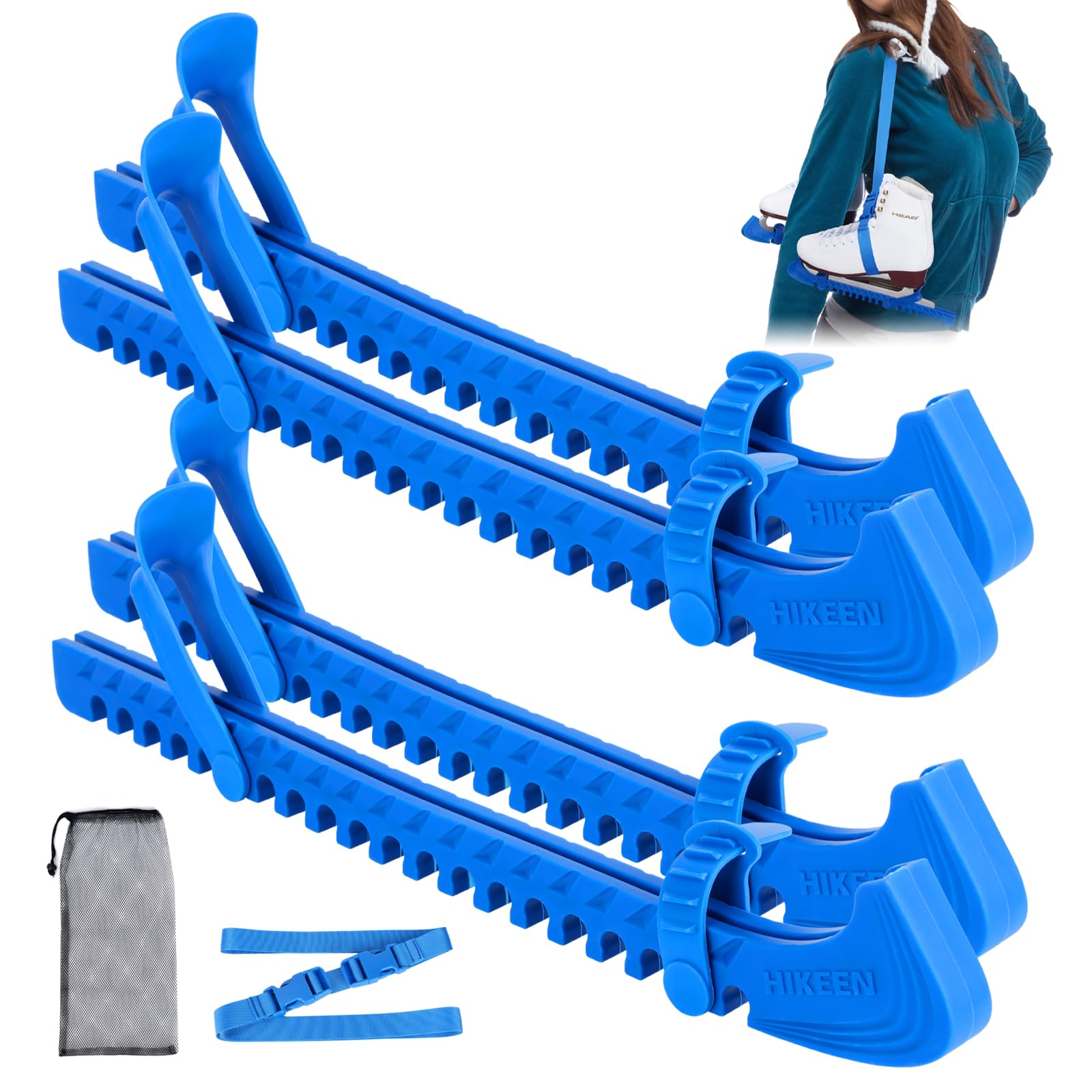 BOOSTEADY Schlittschuhschutz Verstellbarer Spatenschutz Kufenschoner für Eishockeyschlittschuhe 1 oder 2 Paar Schlittschuh Schutzhüllen, Schwarz/Blau/Rosa