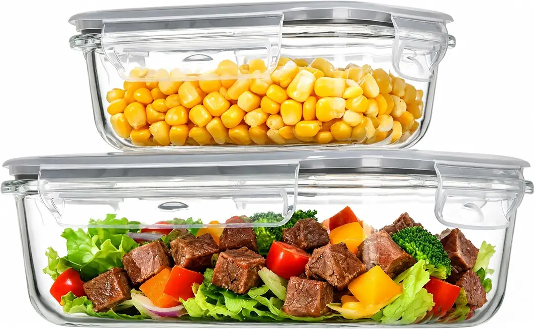 Vtopmart 2 Pack Glass Containers Set for Office, 1L + 370ml