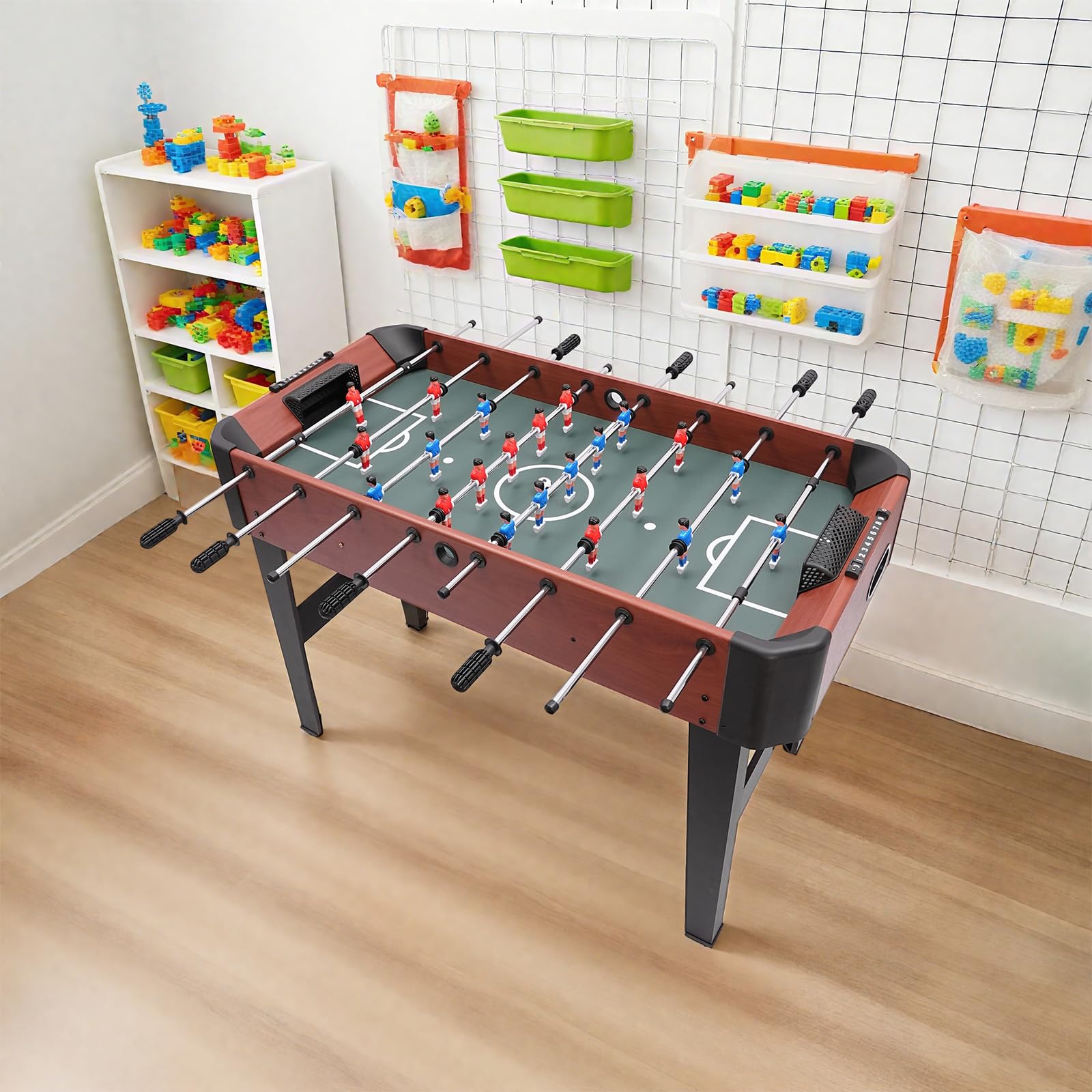 Calcetto da tavolo per bambini e adulti, stabile con 8 aste, per principianti, figure robuste, tavolo da gioco per casa, sala giochi, con accessori, marrone
