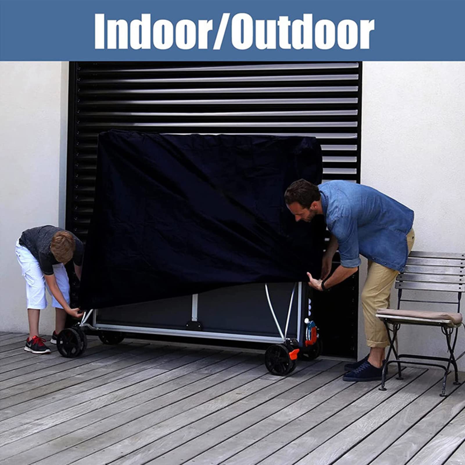 Copertura per tavolo da ping pong, Oxford 210D, impermeabile, per esterni e interni, adatta sia a tavoli pieghevoli che a tavoli piatti, copritavolo da ping pong, colore nero, 165 x 70 x 185 cm