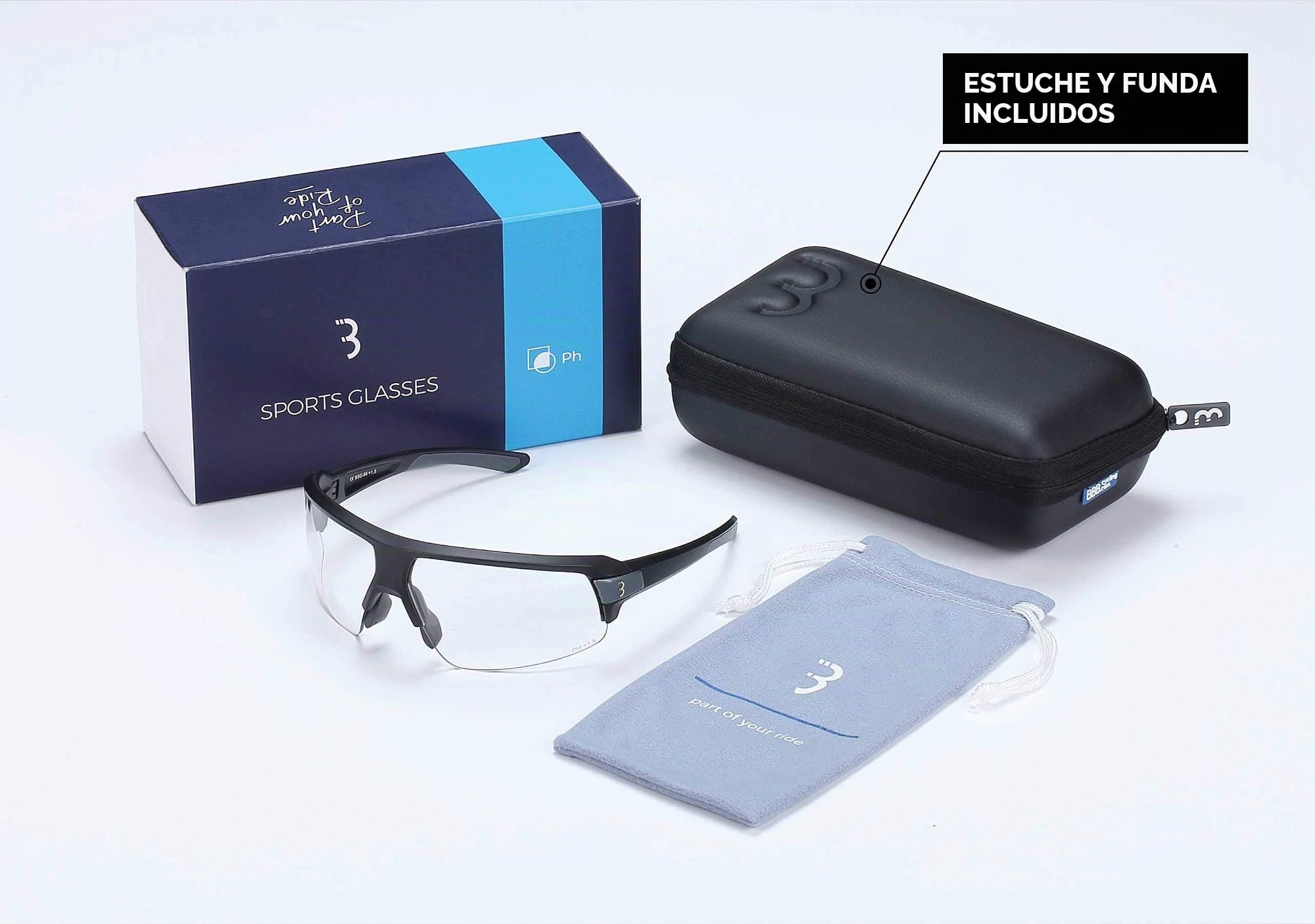 BBB Unisex Impulse Reader Ph Cycling Glasses with Photochromic Lenses +2.0 Dioptre Magnetic Interchangeable System Lightweight Sport Sunglasses UV Protection for Bike Riding Mens Womens (pack of 1)