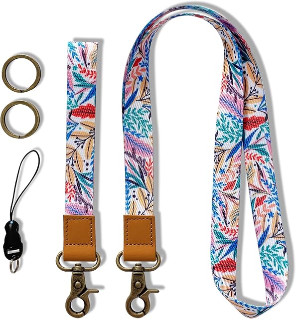 2 Pack Neck Wrist Key Lanyard, Neck and Wrist Lanyard, with Metal Clasp Genuine Leather Men and Women Lanyard for ID Badge Holder, Keys, Camera, Mobile Phone, Charms, Lightweight Items etc
