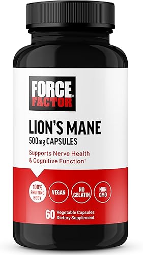 Force Factor Cápsulas de suplemento de melena de león, suplemento de memoria y enfoque, apoya la salud nerviosa y la función cognitiva, fabricado