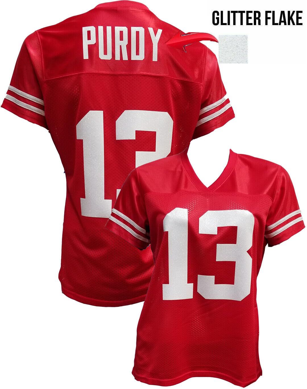 Custom Glitterflake Brock Purdy Womens Red Mesh Jersey Size Large
