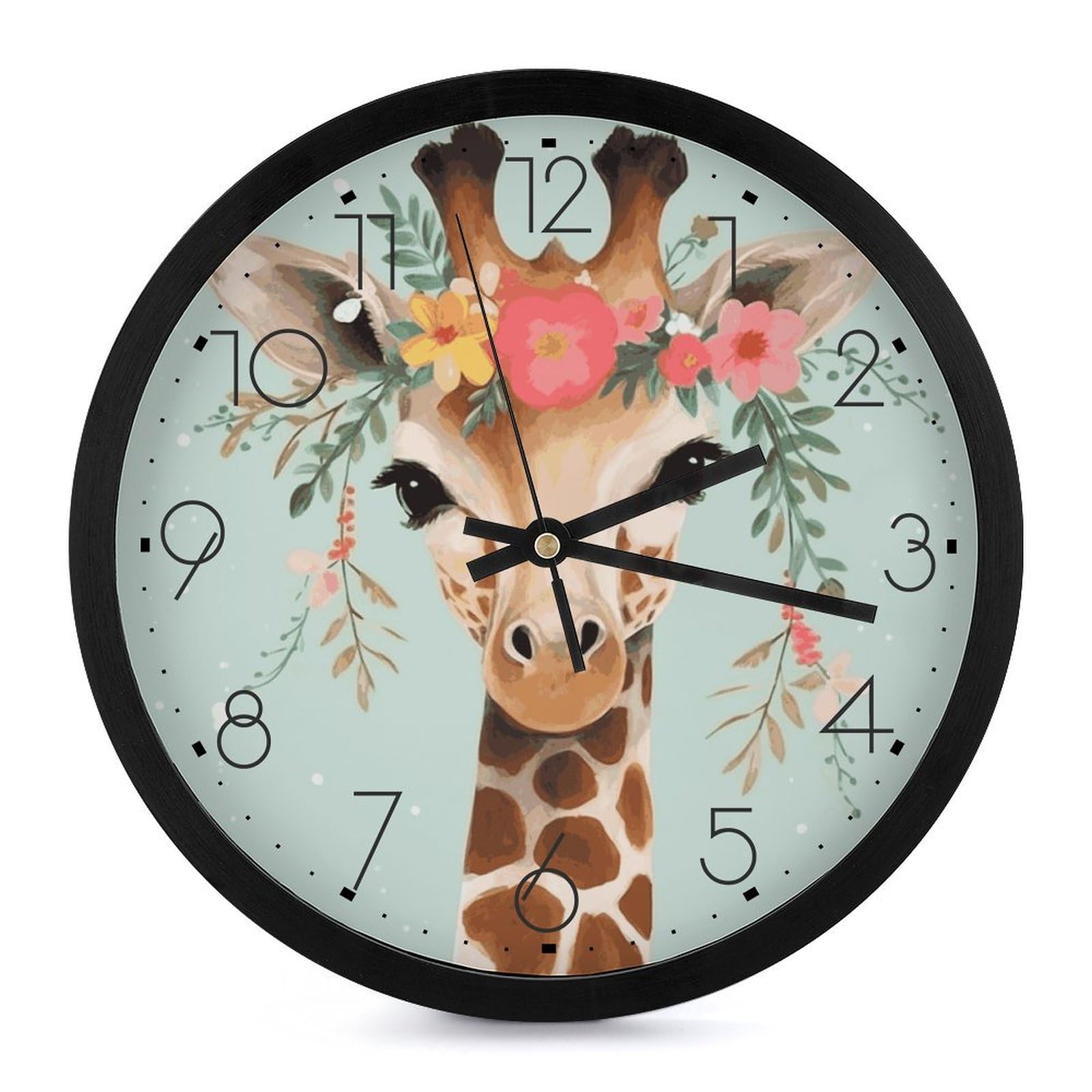 Horloge murale moderne ronde girafe fleurie 25.4 cm à piles
