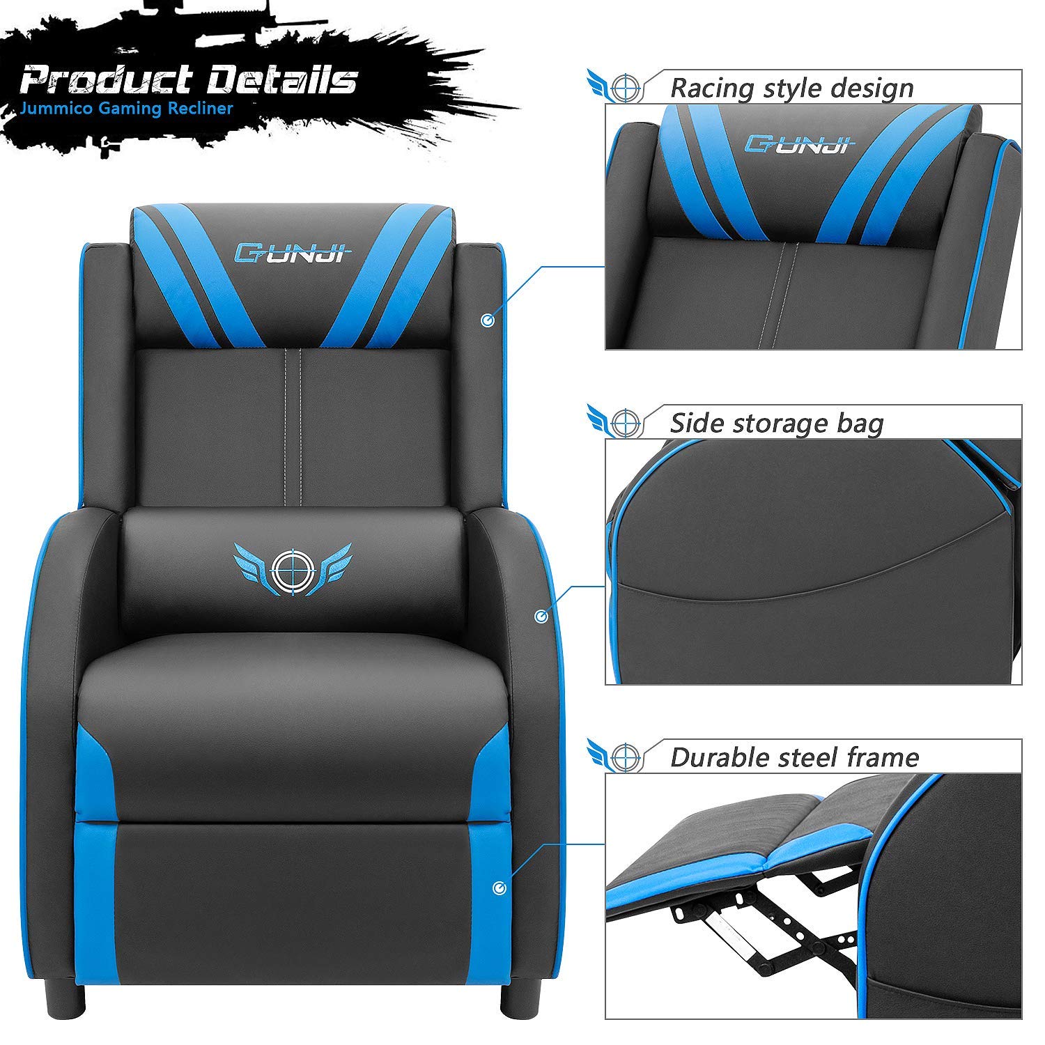 Buy JUMMICO Gaming Recliner Chair PU Leather Single Recliner Sofa Adjustable Modern Living Room