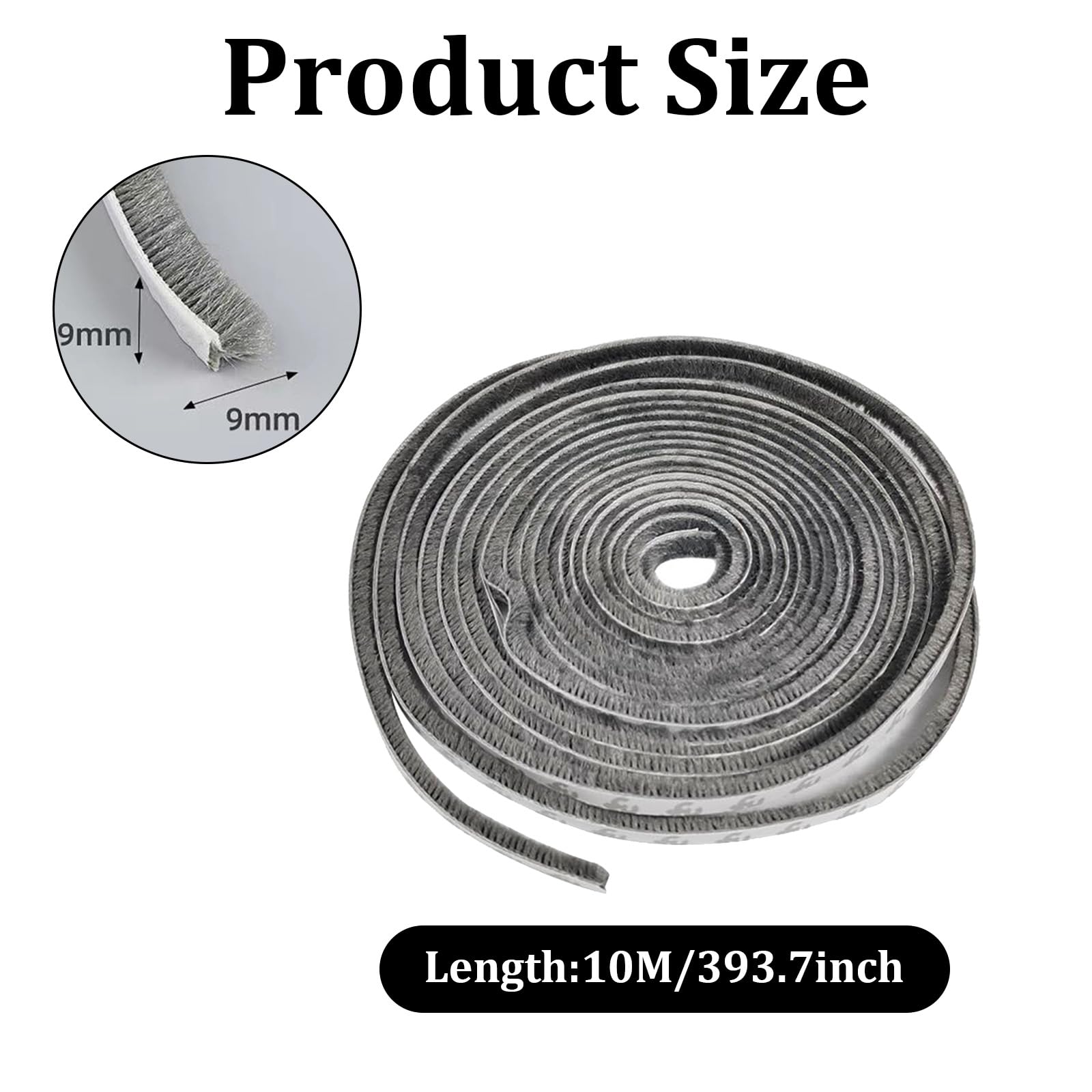 MADGININE Window Seal Strip 2 Pcs Door Seal,Weather Stripping Draught Stoppers Door Insulation Strip Draft Excluder Tape 5 Meters(L) x 9 mm(W) x 9mm(T) for Sliding Doors,Exterior Doors,Windows - Image 2