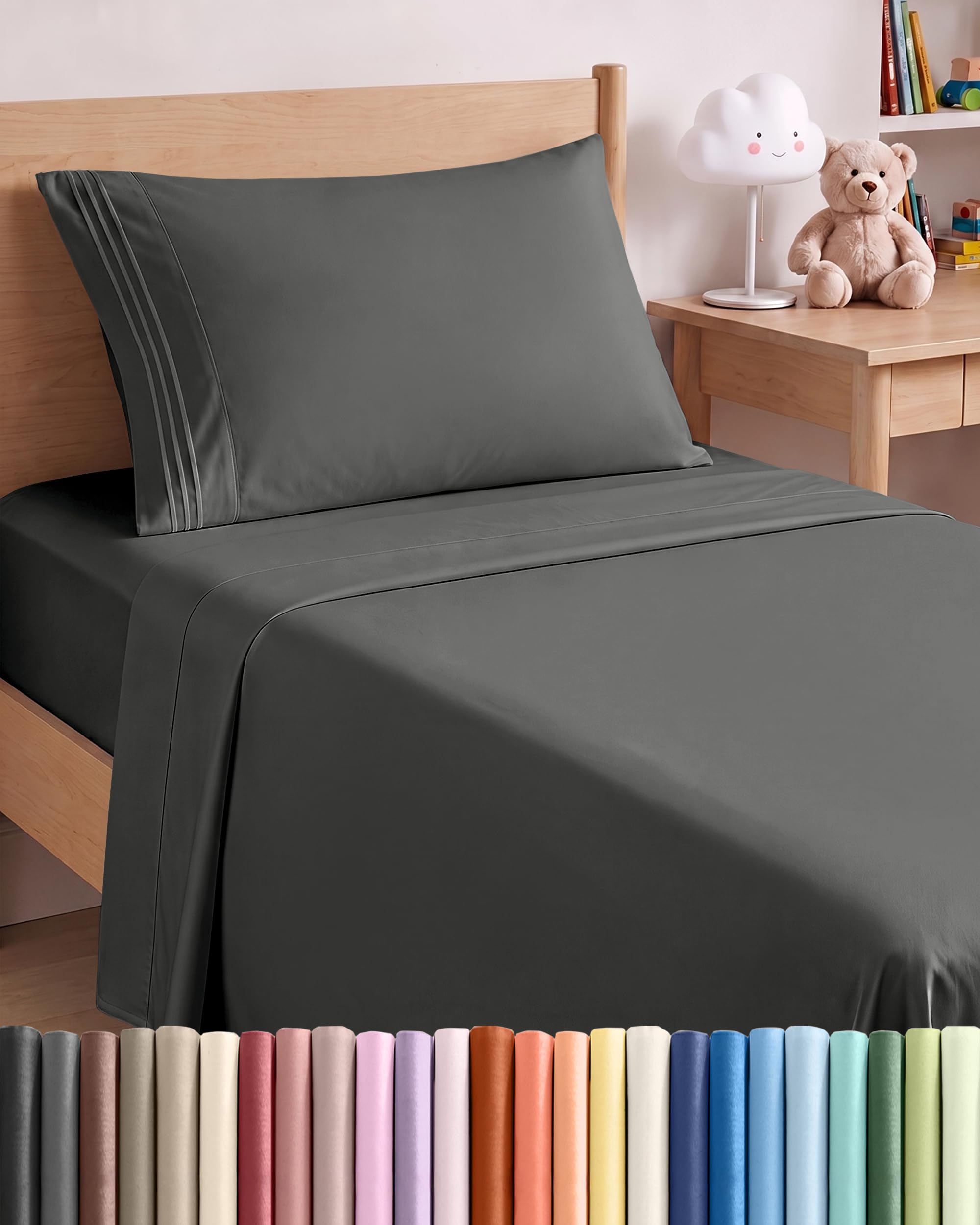 Twin XL Size 3 Piece Sheet Set - Breathable &amp; Cooling Sheets - Charcoal