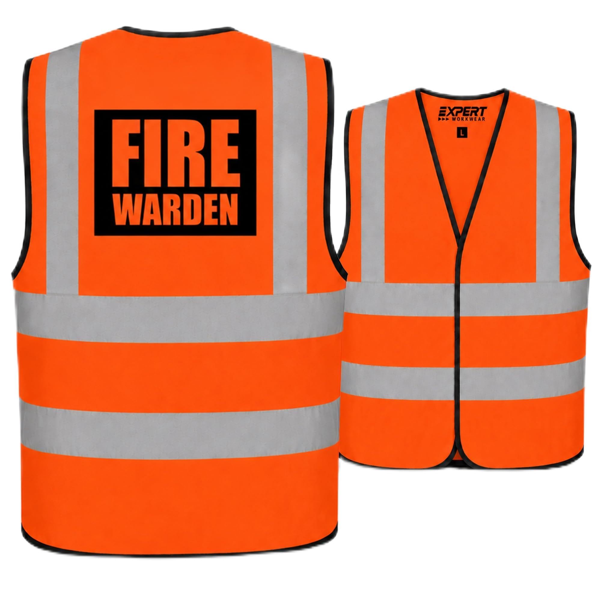Expert Workwear Fire Warden Vest Hi Vis High Visibility Logo Printed Safety Viz Waistcoat (L, Orange)
