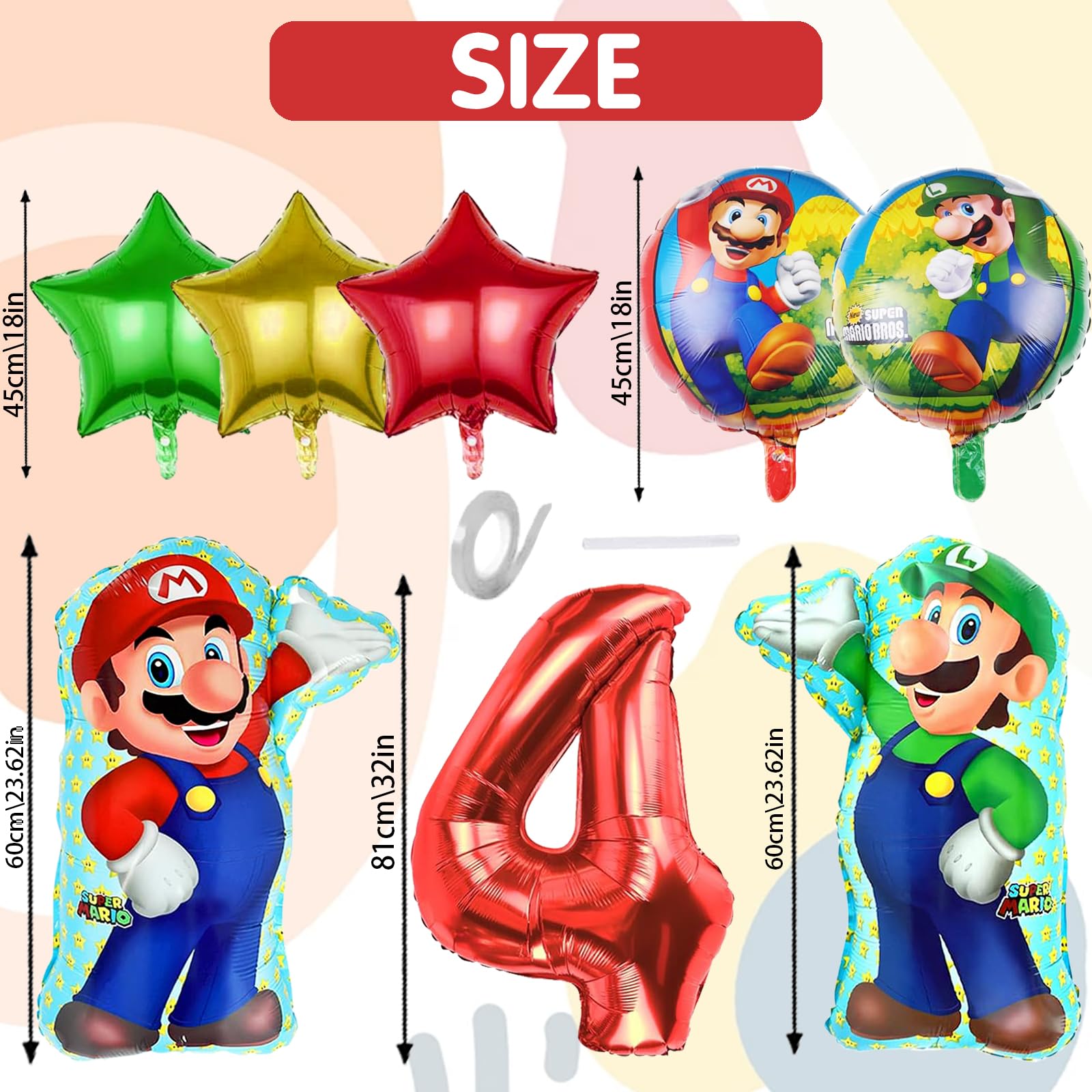 Décoration Anniversaire Super Mario - Ballons Aluminium, Bannière, Chiffre, Thème Gaming