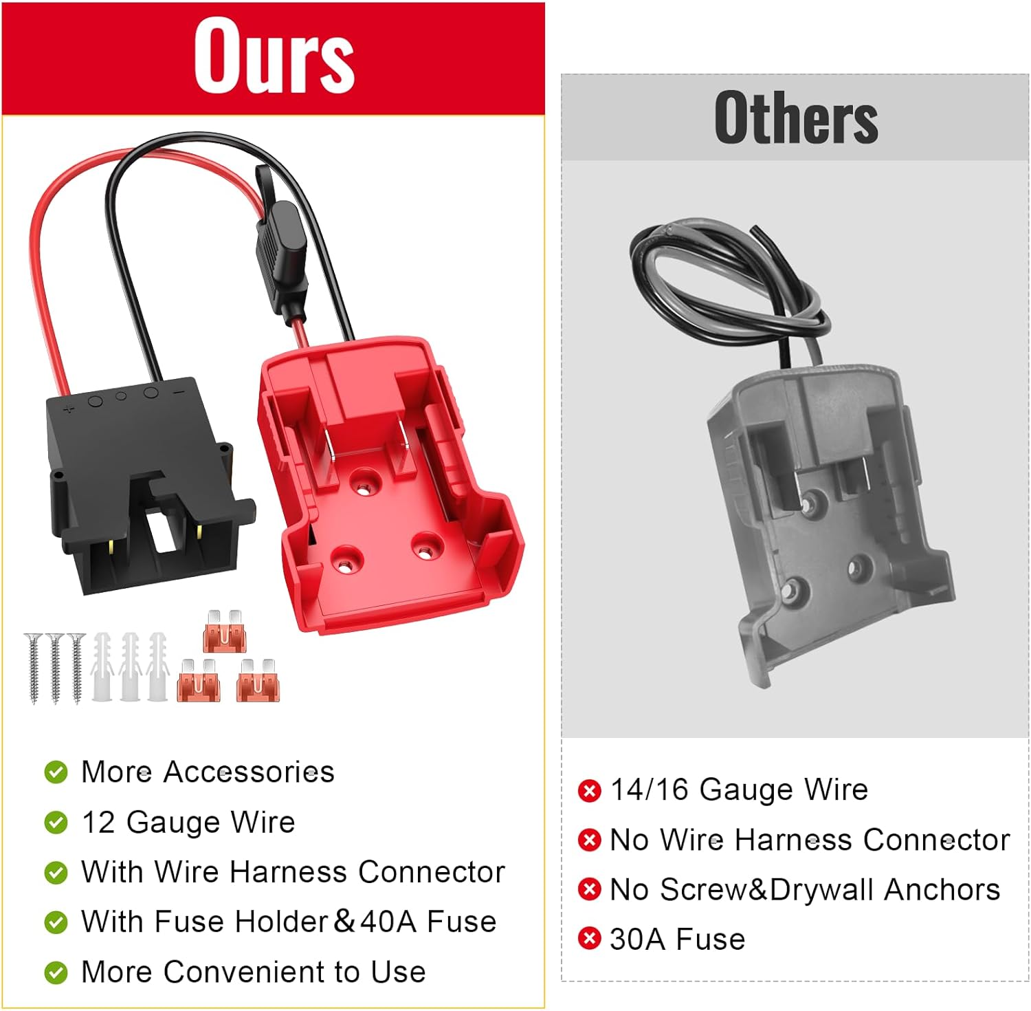 Power Wheel Azocek Adapter Compatible with Milwaukee 18V Battery with Wire Harness Connector Compatible with 12 Volt Power Wheel, 12AWG Wire with 40A Fuse - Image 6