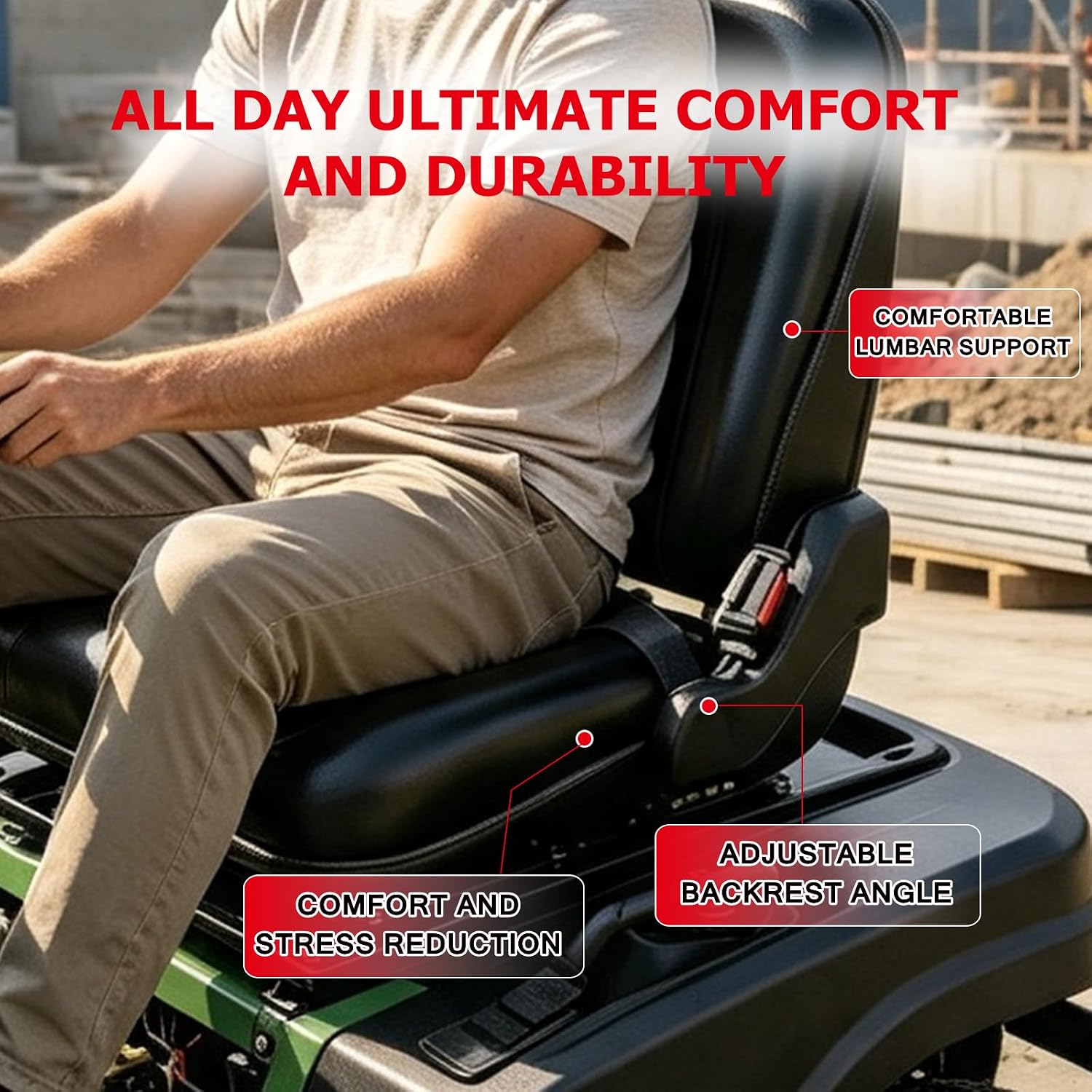 Universal Forklift Seat, Tractor Seat with Adjustable Angle Back, Slide, for Tractor, Excavator, Skid Loader, Backhoe, Dozer, Telehandler