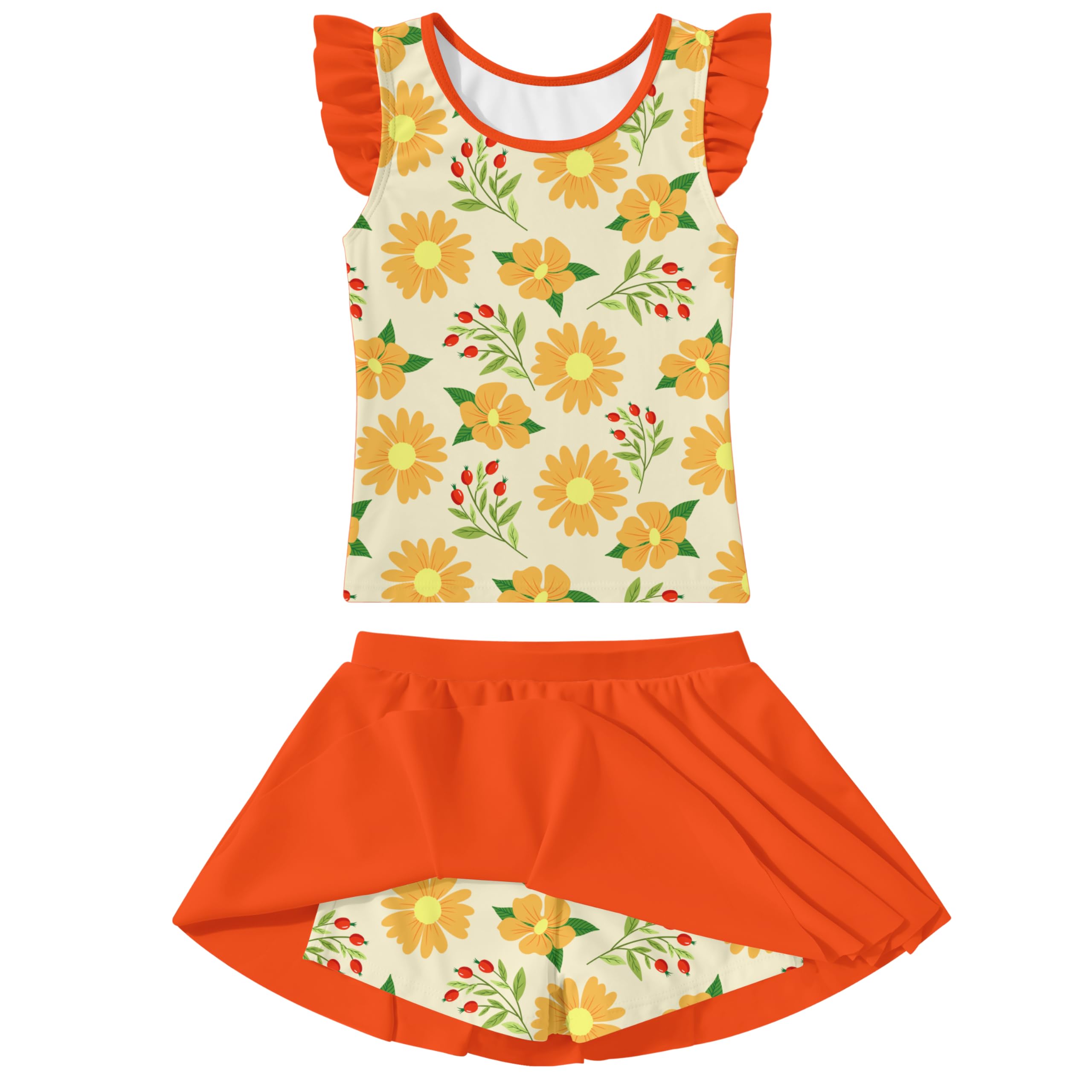 Girls Swimsuit 2 Piece Ruffle Bathing Suit UPF 50+ Tankini Swimsuit Skirt with Lining Size 3-10
