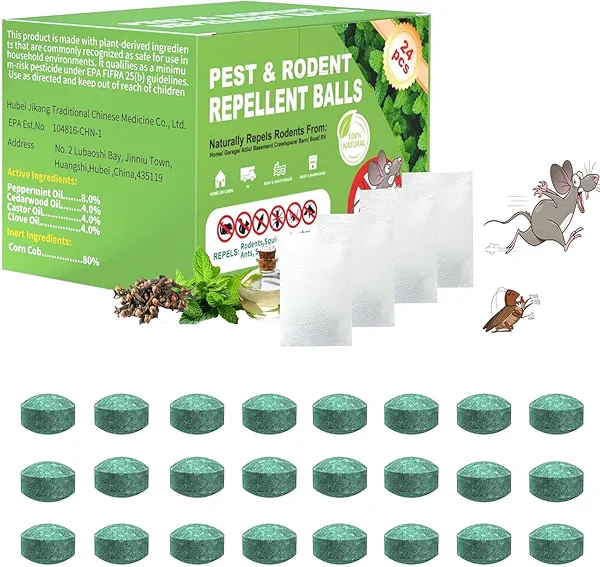 Mouse Repellent Pouches,Rodent Repellent Balls with Natural Peppermint Oil Long-Lasting Indoor & Outdoor Use – Gentle for Use Around Family & Pets-24 Pcs