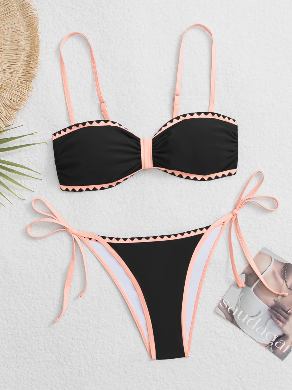 B2prity Women's Color Block Bikini Set Two Piece Tie Swimsuit Cheeky High Cut Bathing Suit for Summer Beach Pool - Image 5