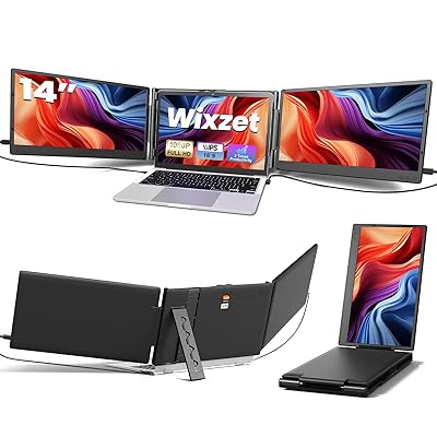 Laptop Screen Extender, 14" FHD 1080P Portable Monitor for Laptop, Plug&Play Triple Screen Extender, Auto Adjust Width Dual Monitor for 13" - 17" Laptops, Compatible with MacOS/Wins/Chrome/Dex