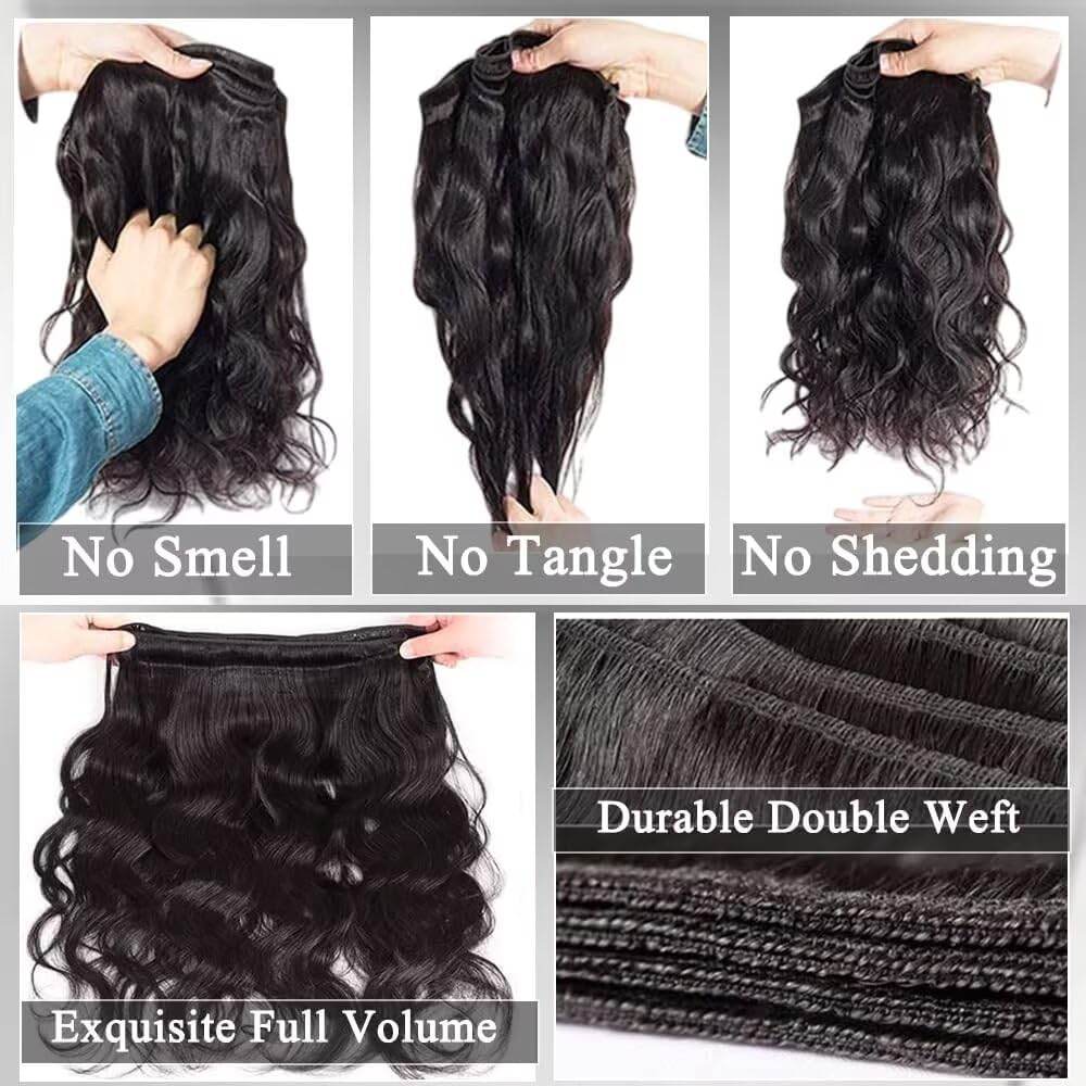 Ladiary Brasilianische Haare Bündel Echthaar Body Wave Human Hair 3 Bundles 18 20 22 Inch Wave Hair Weave 10A Brasilianisches Haar Remy Menschliches Haar Weave Natural Black Color