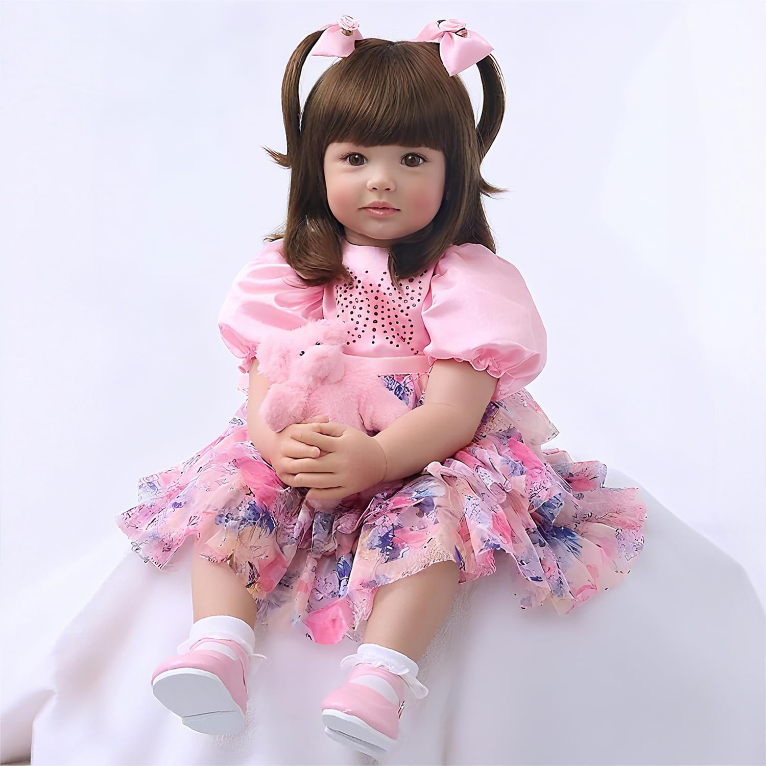 iCradle Realistic Look 24inch 60cm Reborn Baby Doll Soft Silicone Vinyl Toddler Doll Reborn Lifelike Princess Long Hair Baby Doll Toy for Ages 3+