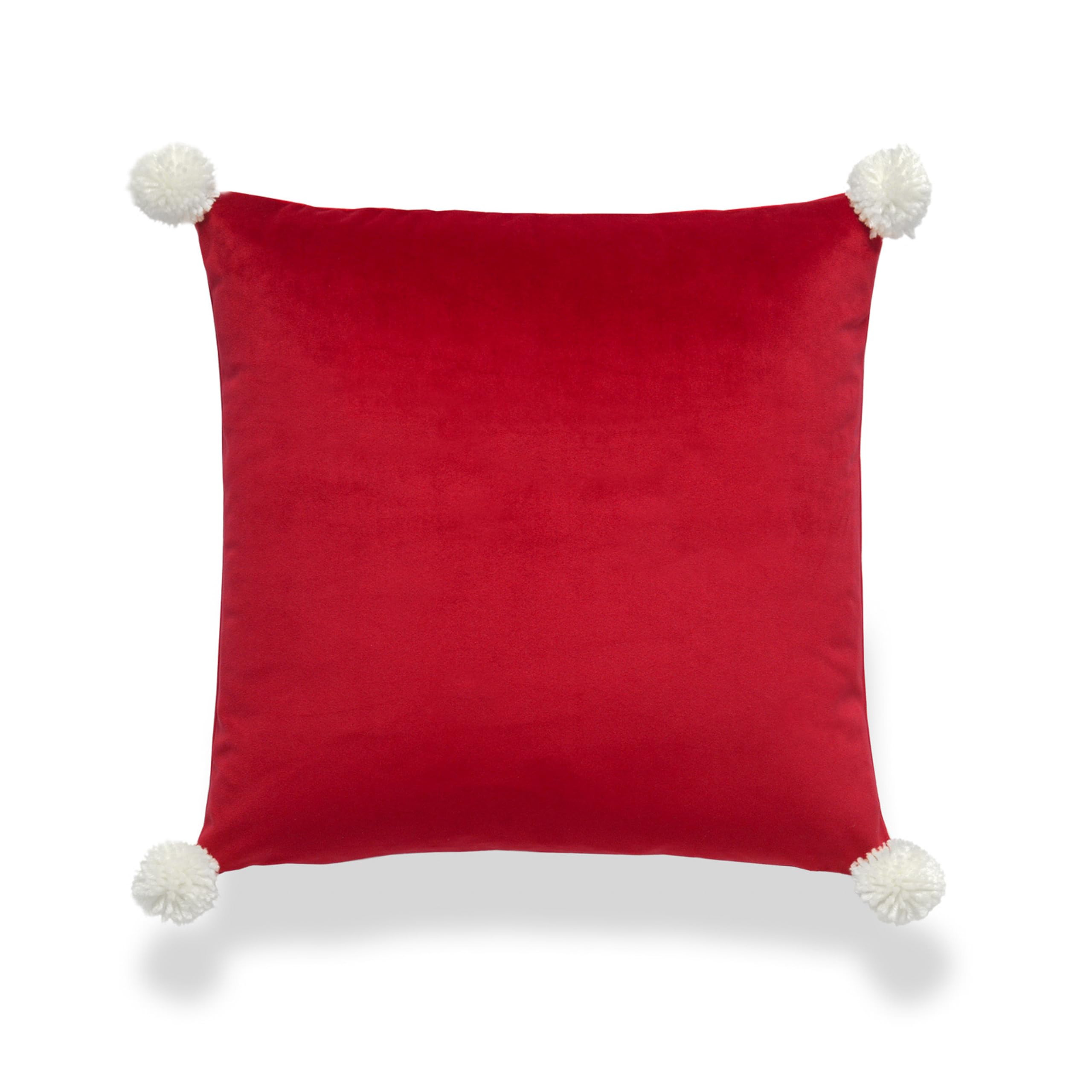 Hofdeco Premium Christmas Holiday Winter Soft Velvet Decorative Throw Pillow Cover ONLY for Couch, Sofa, Bed, Red Solid with pom poms, Red, 18